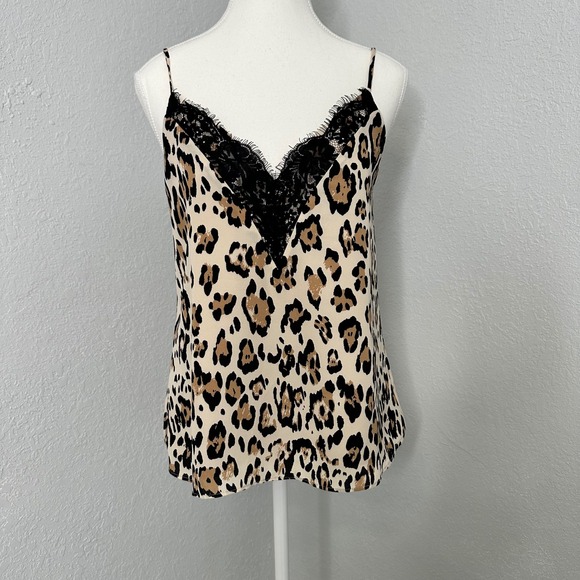 Socialite Leopard Print Cami Top Black Lace Trim Spaghetti Strap S - Picture 1 of 6